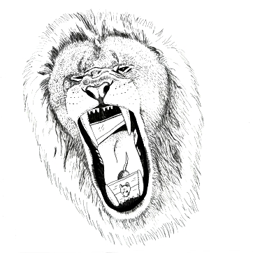 drawing of a lion and a trapped mouse