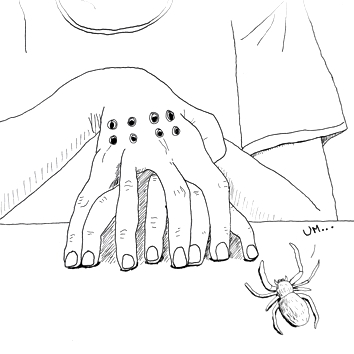 drawing of a human pretending to be a spider